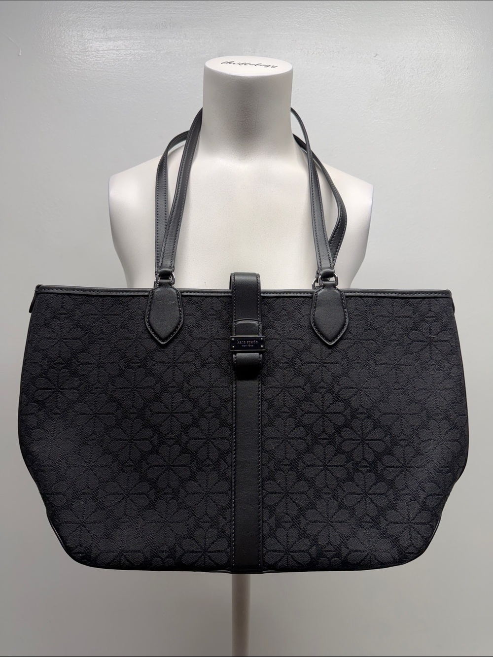 Kate Spade Spade Flower Jacquard Open Tote Bag Purse Handbag Medium Black